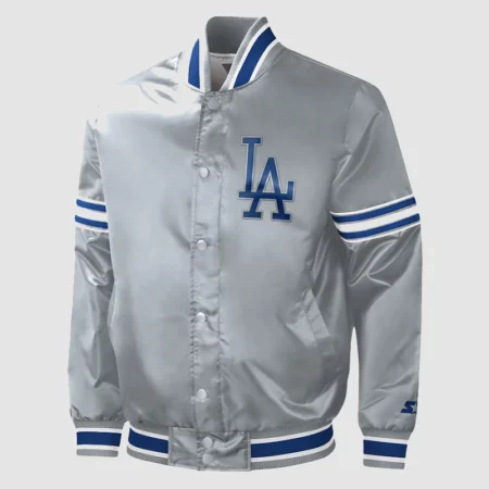 Dodgers シルバー ジャケット Full-Snap Starter Slider Los Angeles Dodgers Gray Satin Jacket