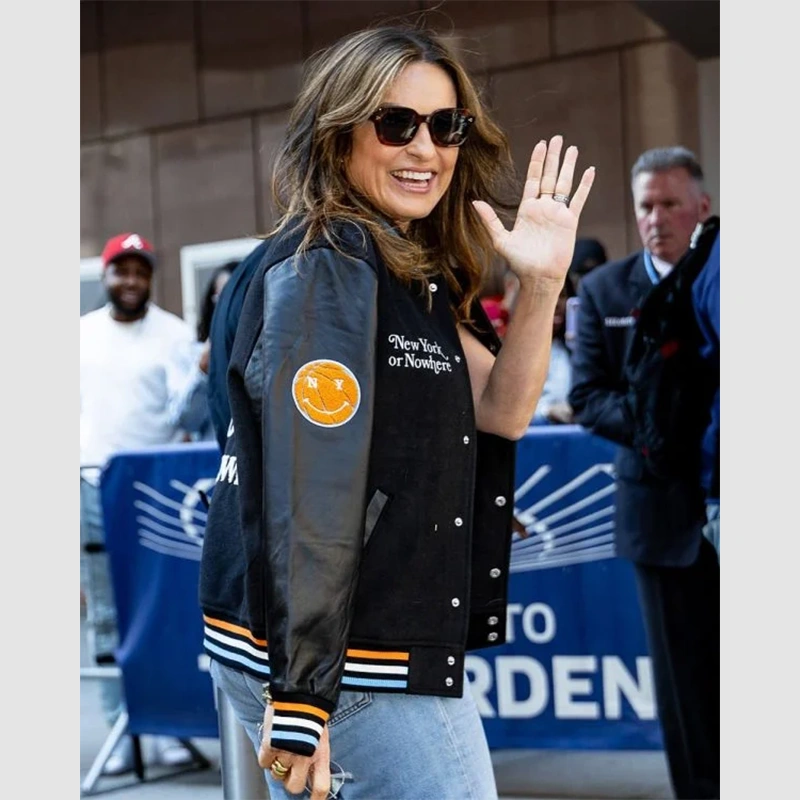 Knicks Playoff Game Mariska Hargitay Black Varsity Jacket