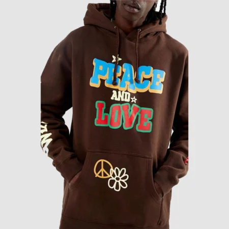 Peace and Love Brown Oversized Hoodie