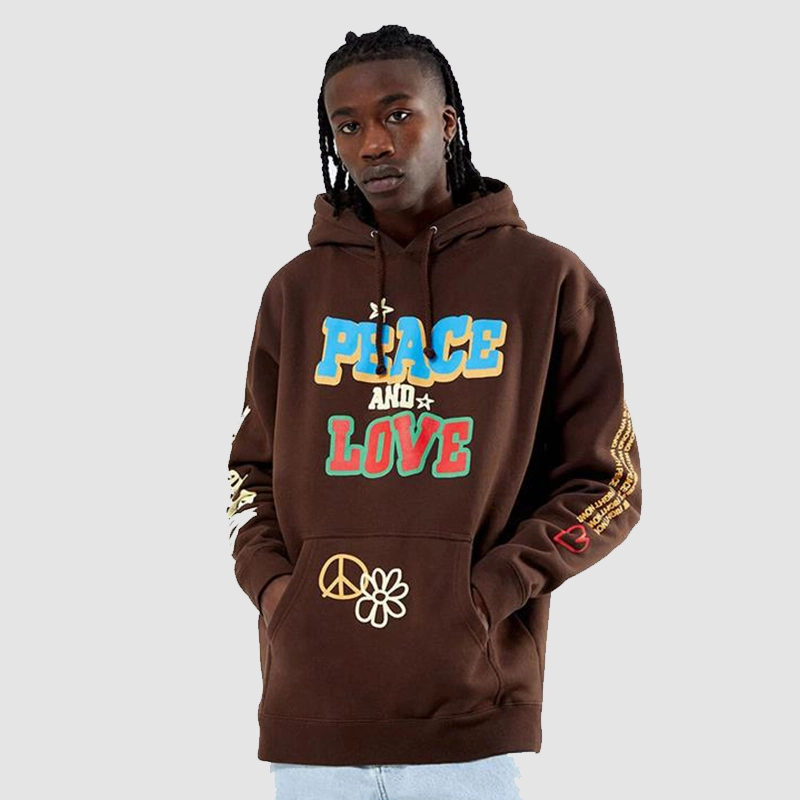 Peace and Love Brown Oversized Hoodie