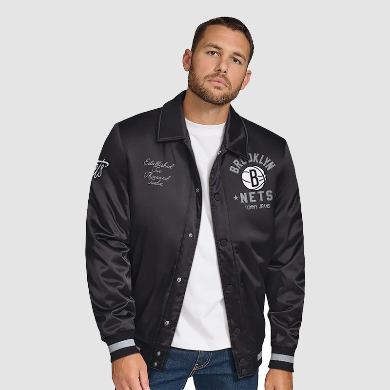 Brooklyn Nets Stitch Applique Black Satin Jacket – Danezon