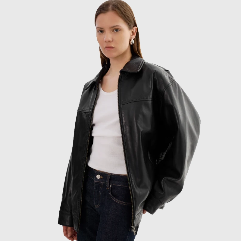 Lamarque Theia Oversized Leather Bomber Jacket