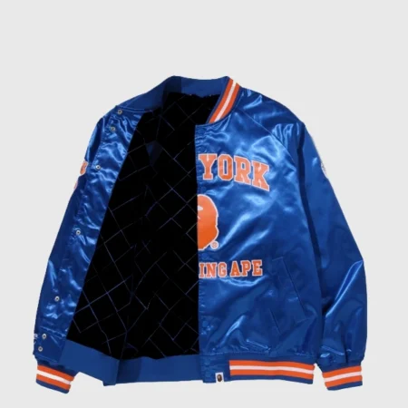 BAPE X M&N NBA New York Knicks Blue Satin Jacket - Danezon