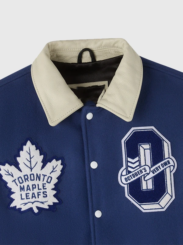 OVO X NHL Toronto Maple Leafs Blue Varsity Jacket - Danezon