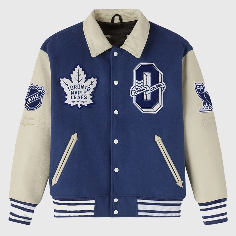 OVO X NHL Toronto Maple Leafs Blue Varsity Jacket - Danezon