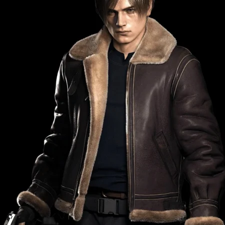 Resident Evil 4 Leon Kennedy Shearling Leather Jacket
