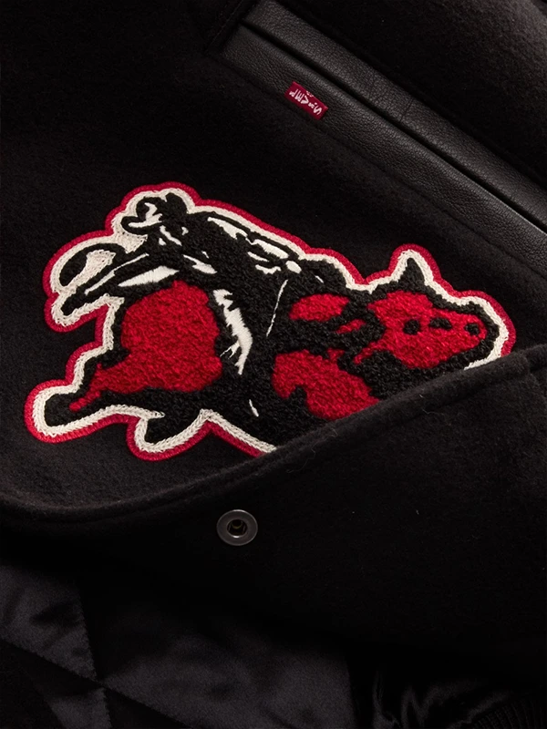 Levi's x Jordan 2026 Black Varsity Jacket With Leather Sleeves