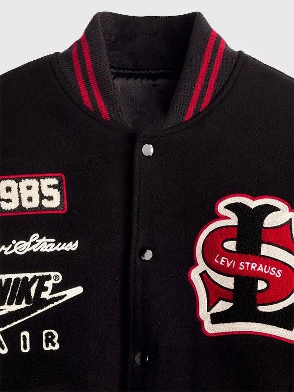 Levi's x Jordan 2026 Black Varsity Jacket With Leather Sleeves