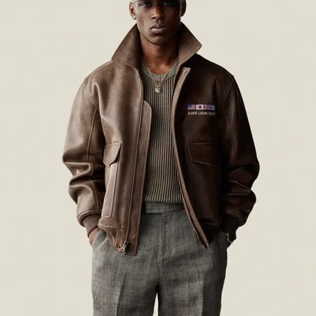 ジャケット・アウター DENHAM AIRBASE LEATHER BOMBER JACKET L ALD World's Borough 2026 Brown Leather Flight Jacket