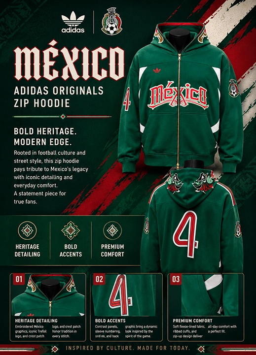 Adidas Mexico FIFA World Cup 26 Hoodie – Green