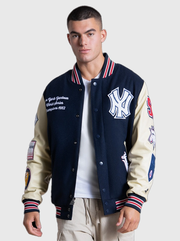 New York Yankees Starter 50th Year Varsity Jacket - Navy/Cream