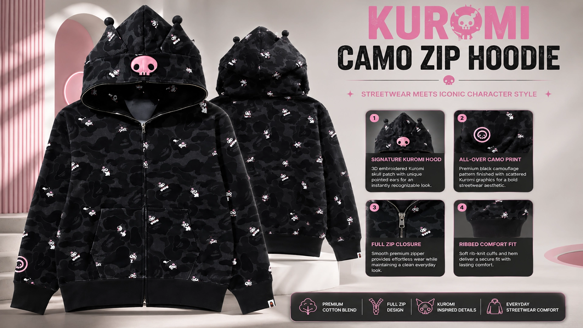 BAPE x Kuromi Camo Full Zip Hoodie - 2026