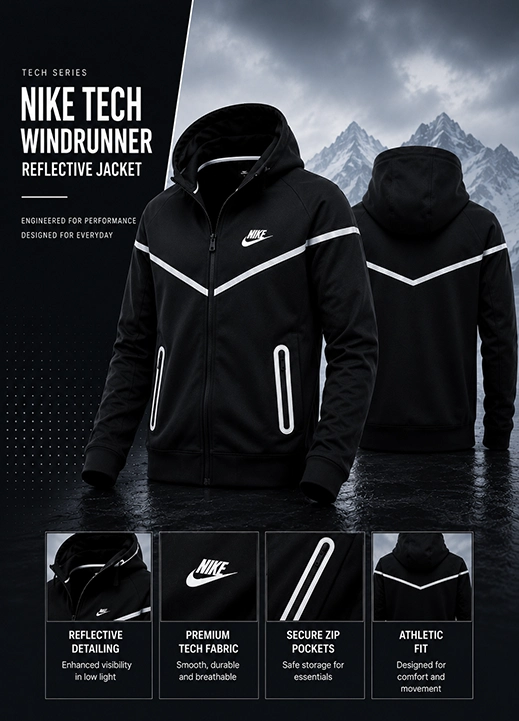 Windrunner Reflective Nike Tech Black Jacket - Danezon